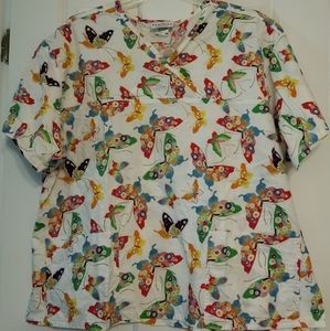 Peaches Scrubs Mock Wrap Top - 2XL - Butterflies